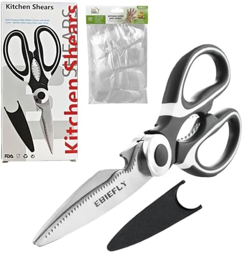 Heavy Duty Kitchen Aid Scissors Professional Shears for Meat Cutting Sharp Kitchenaid Shears Multipurpose Scissor for Food No Rust + 100 Pcs Plastic Gloves Disposable