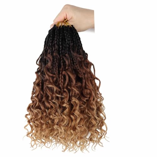 8 Packs Goddess Box Braids Crochet Hair Crochet Box Braids with Curly Ends Boho Bohemian Box Braid Hair (1B/30/27, 12 inch 8 pack)