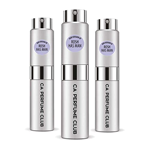 CA Perfume Impression of Roshas Rosh has Man For Men Replica Version Fragrance Dupes Concentrated Long Lasting Eau de Parfum Spray Refillable Atomizer Bottle 0.27 Fl Oz-X3