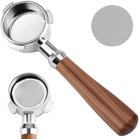 54mm Bottomless Portafilter with 3 Ears, Portafilter 54mm Fits for Breville Barista Series BES870/878/880 Machine,with Puck Screen & Filter Basket, Walnut Handle (54mm Fits for Breville-3 Ears)