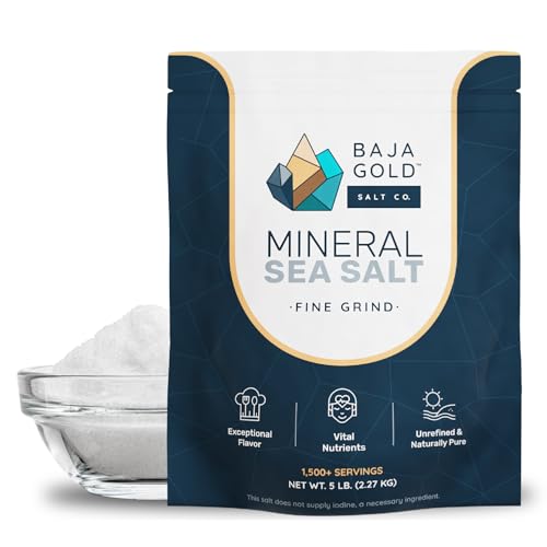 Baja Gold Mineral Sea Salt - Pure & Organic Authentic Salt for Cooking & Baking | Fine Grind Sea Salt - Low Sodium | Natural Baja Salt - Ideal for All Culinary Uses | 5 lb. Resealable Bag, 300+ Servings