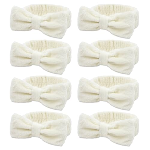Semato Bachelorette Party Favor Set Bride Spa Headband Bride Headband and Bridesmaid Headband Skincare Headbands for Women Cute Bow Head Bands Party Supplies (creamy white)