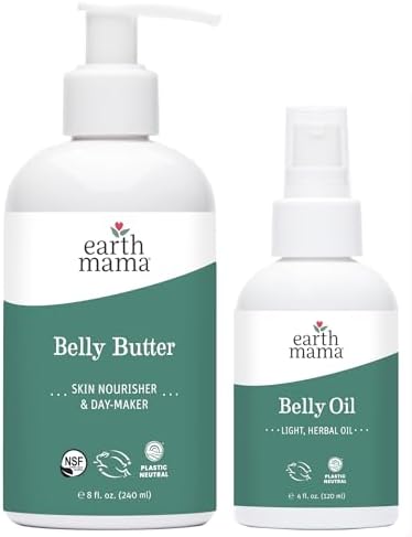 Earth Mama Belly Butter & Belly Oil Bundle for Dry, Stretching Skin | Moisturize + Encourage Skin's Natural Elasticity During Pregnancy & Beyond, 8-Fluid Ounce & 4-Fluid Ounce