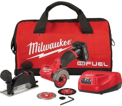 Milwaukee M12 FUEL 3" Compact Cut Off Tool Kit - 24V, 4Ah, 4A, 1.5E+3 RPM, 3" Max. Chuck Size, Black/Red
