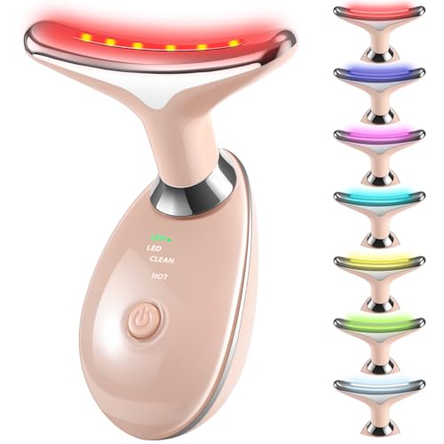 7-in-1 Face Massager Tool for Skin Care, Red Light Therapy for Face, Double Chin Gift (Pink)