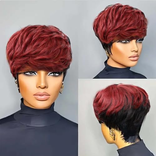 Pixie Cut Wig Human Hair Short Pixie Cut Wigs for Black Women Human Hair Glueless Pixie Wig Short Layered Brazilian Virgin Human Hair Wigs For Women Color P1B99J