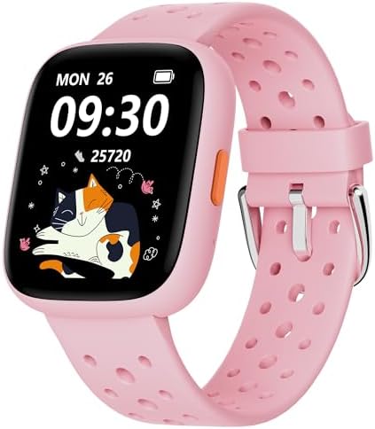 BIGGERFIVE Smart Watch for Kids, 1.8" Fitness Tracker Watch Pedometer, Heart Rate, Sleep Monitor, IP68 Waterproof, Calorie Step Counter, Puzzle Games with/Without APP for Girls Teens 5-16, Pink