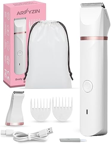 AREYZIN Bikini Trimmer Pubic Hair Trimmer for Women Legs Bikini Line Armpit Rechargeable Electric Shaver for Women Hair Removal with Snap-in Ceramic Blades IP7X Waterproof, White