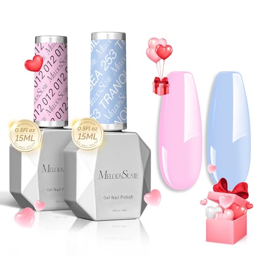 MelodySusie Thick Gel Nail Polish Set- 2 Pcs 15ML BabyPink & Blue Gel Polish Set Soak Off UV LED Pink Gel Polish Christmas Gift for Women Nail Art Manicure Salon DIY Nail Design Decoration at Home