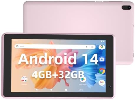 2025 Android 14 Tablet, 7 inch Tablet, 4GB RAM+32GB ROM/ 1TB Expandable Tablet PC,1.6Ghz Quad-core Processor Computer Tablet, 1024*600 IPS Touch Screen, 5MP Dual Camera, WiFi, Game, Bluetooth Tablet