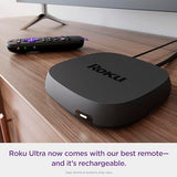 Roku Ultra | The Ultimate Streaming Device 4K/HDR/Dolby Vision/Atmos, Rechargeable Roku Voice Remote Pro, Ethernet Port, Hands-Free Controls, Lost Remote Finder, Free & Live TV