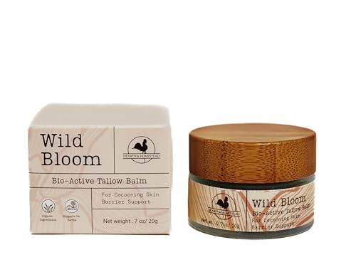 Handmade Wild Bloom Bio-Active Tallow Face Balm/Cream with Blue Tansy - Hydrate, Nourish, and Protect Skin - .7 oz
