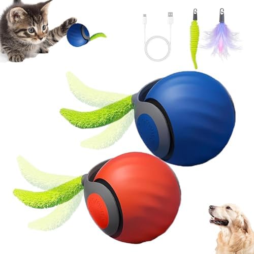 2Packs Speedy 2.0 Tail Cat Toys for Bored Indoor,2025 New Generation Interactive Cat Toys,Automatic Moving Ball with Tail,Blue and Orange