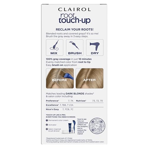 CLAIROL Root Touch-Up by Nice'n Easy Permanent Hair Dye, 7 Dark Blonde Hair Color, Pack of 2