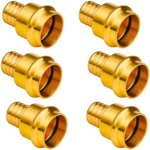WHK 6 Pack Propress Fittings 1 Inch 1" Press Propress x 1" PEX Adapter Crimp Fittings Brass Coupling Connect from Cooper to Pex B Pipe（Lead-Free,copper to pex adapter 1 Inch)