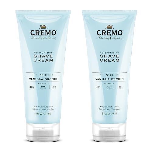 Cremo Womens Shaving Cream Sensitive Skin, Moisturizing, Vanilla & Orchid, Ultra-Slick Shave Cream for Women, Fights Nicks, Cuts and Razor Burn, 6 Fl Oz (Pack of 2)