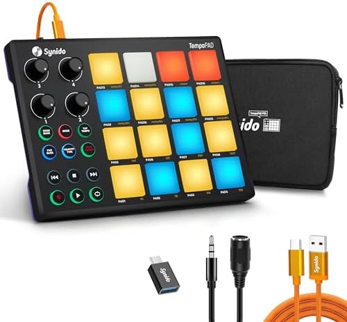TempoPAD Midi Controller Beat Maker Machine for Music Production, Portable USB MIDI Beat Pad Controller for Beginners with Durable Carrying Bag, 16 Backlit Beat Pad, 4 Assignable Knob