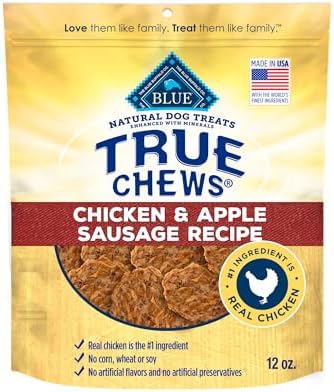 Blue Buffalo True Chews Dog Treats, Made in the USA with Natural Ingredients, Chicken and Apple Sausage Recipe, 12-oz Bag