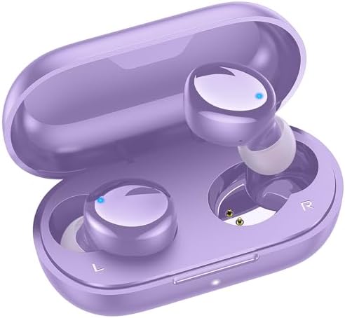 kurdene Wireless Earbuds Bluetooth 5.3 in Ear Buds Light Weight Headphones,Deep Bass Sound,Built in Mics Headset,Clear Calls Earphones for Sports Workout Light Purple