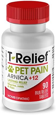T-Relief Pet Pain Relief Arnica +12 Powerful Natural Medicines Help Ease Muscle Joint & Hip Pain Soreness Stiffness & Injuries Max Fast-Acting Soother for Dogs & Cats - 90 Tablets