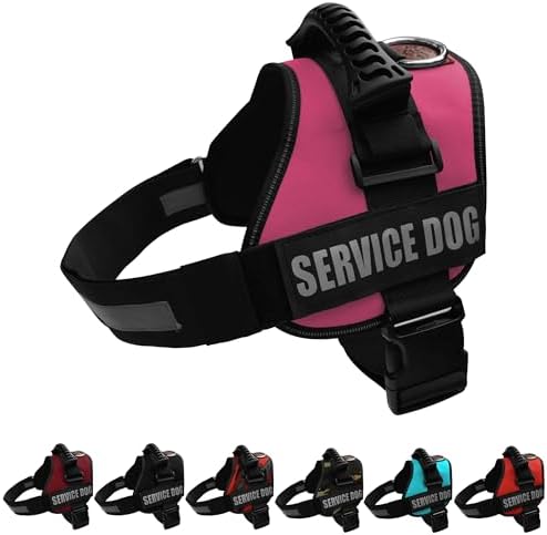 ALBCORP Reflective Service Dog Vest Harness – No-Pull Harness with Handle & Comfy Mesh Padding – Available in Sizes XXS-XL– with 2 Removable Hook & Loop Service Dog Patches, Extra Large, Pink