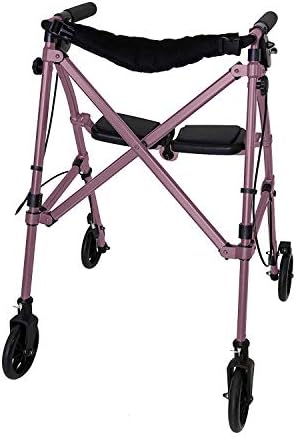Stander Space Saver Rollator, Lightweight Folding Rolling Walker with Seat for Seniors & Adults, 4-Wheel Mobility Aid with 6-inch Wheels, Locking Brakes & Padded Seat with Backrest, Regal Rose