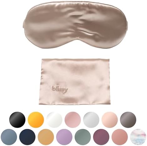 Blissy Silk Sleep Mask - Eye Sleeping Mask for Women & Men for Total Blackout - 100% Pure Mulberry Silk, 22 Momme 6a Fibers - Blindfold Sleep Mask Side Sleeper Eye Cover (Champagne)