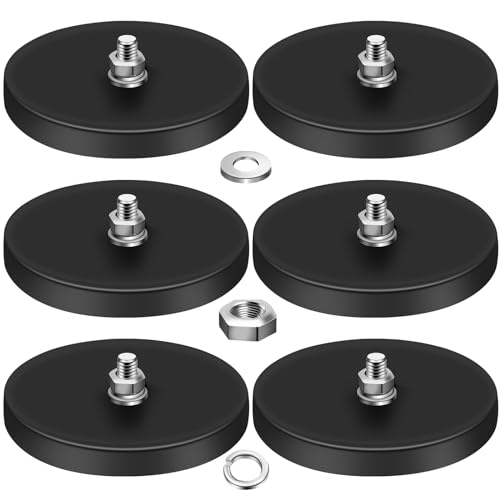 DIYMAG 6PCS Rubber Coated Magnets, 120LBS Anti-Scratch Neodymium Magnet Base with M8 Threaded Studs and Nuts，Strong Magnets Hold with Black Rubber Coating for Light Bar Mirror Camera Tool（3.5 Inch