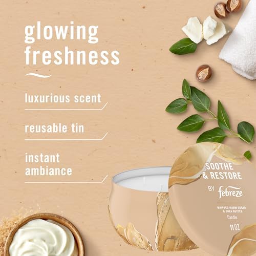 Febreze Scented Candle, Soothe & Restore Scent, 11 oz 4 Wick Candle, Single Pack