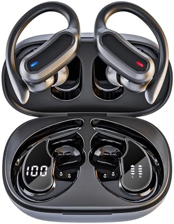 Wireless Earbuds Bluetooth Headphones, Bluetooth 5.3 Stereo over Ear Buds,Noise Cancelling Mic, IPX7 Waterproof Headset for Workout/Running Black