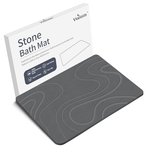 Veeloim Stone Bath Mat Diatomaceous Earth Bath Mat Super Absorbent Stone Bath Mats for Bathroom/Kitchen Counter Quick Drying Diatomite Bath Stone Mat Natural Non-Slip Easy to Clean(23.6×15.4")