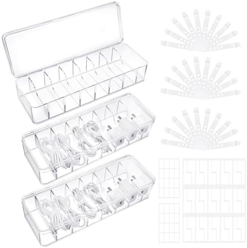 Cable Organizer Box with Lid, 3 Pcs Clear Cord Storage Organizer with 30 Cable Ties 62 Cable Labels, Charger Organizer for Office Desk Drawer Organizers and Accessories