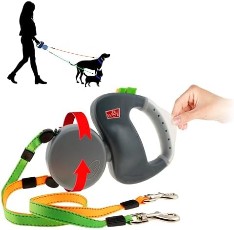 Wigzi - 2025 Edition - 2 Dog Retractable Leash – Featuring Our Incredible Silicone Gel Handle - No Tangle Engineering. Each Dog 50 lb up to 10 ft Distance. Lock and Unlock Easily. Reflective Webbing.