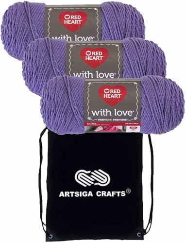 Red Heart with Love Lilac E400-1538 (3-Skeins - Same Dye Lot) Worsted Medium #4 Acrylic Yarn for Crocheting and Knitting with Project Bag