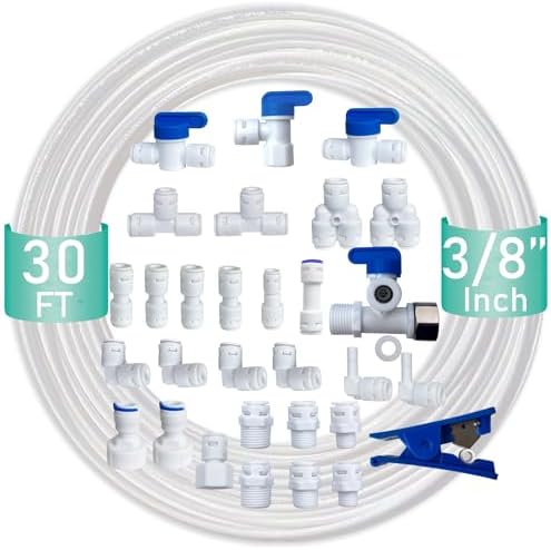 NSF Certified 3/8" O.D. Push to Connect Fittings for RO (Reverse Osmosis) Water Filter 30 pcs+30 feet 3/8" Water tubing.