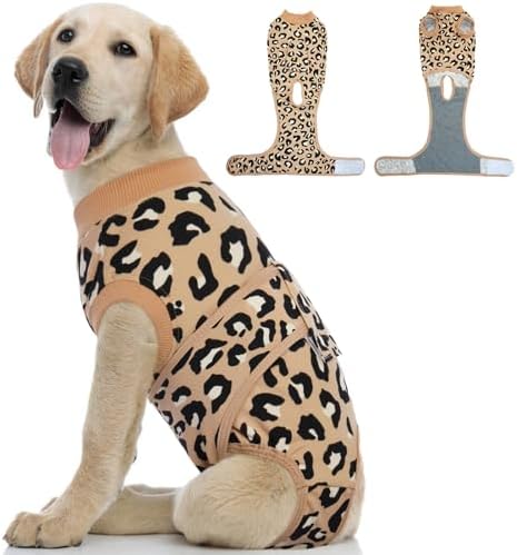 Kuoser Dog Recovery Suit for Dogs After Surgery,Professional Surgical Onesie for Female Male Dogs Spay Neuter,Soft Dog Surgery Suit Bodysuit for Abdominal Wounds Skin Disease,Coffee Leopard M