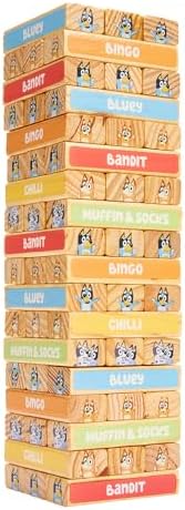 Bluey Tumbling Tower – 54 Colorful Wooden Blocks – Fun Family Game – FSC Certified for Children 3 Years and Up