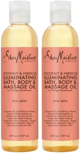 SheaMoisture Body Oil with Coconut & Hibiscus for Bath and Shower, Coconut Massage Oil & Coconut Body Oil, Shea Moisture Body Oil with Hibiscus Flower Extracts (2 Pack, 8 Oz Ea)