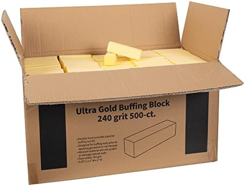 ForPro Professional Collection Ultra Gold Buffing Block, 240 Grit, Four-Sided Manicure & Pedicure Nail Buffer, 3.75” L x 1” W x 1” H, 500-Count