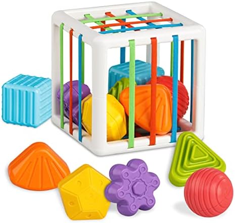 Montessori Toys for 1 Year Old, Cube & 6 Sensory Shape Blocks, Baby Toys 12-18 Months, Developmental Infant Birthday Gifts for Learning Toddler Age 1 2 3