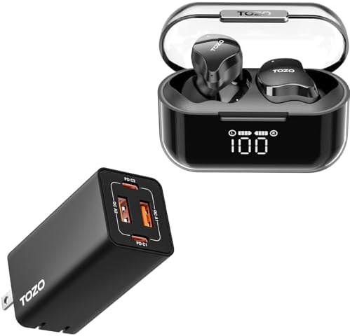 TOZO T18 Bluetooth 5.3 True Wireless Stereo Earbuds C2 Power Adapter Black