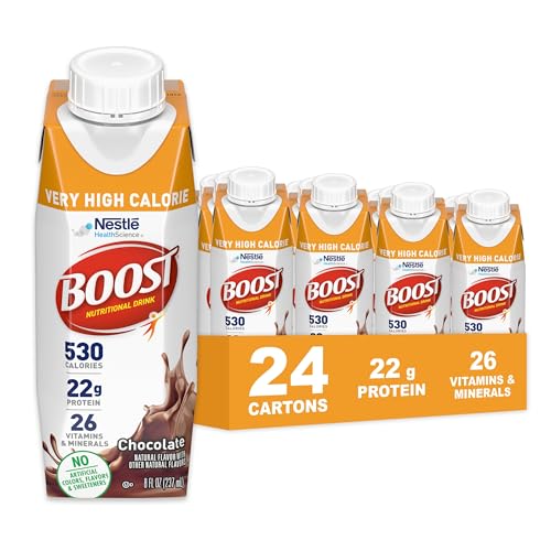 BOOST Very High Calorie Nutritional Drink – Helps Weight Gain & Maintenance - 530 Calories - 26 Vitamins & Minerals - 22 g Protein - Calorie-Dense Nutritional Drink - Chocolate - 8 fl oz (Pack of 24)