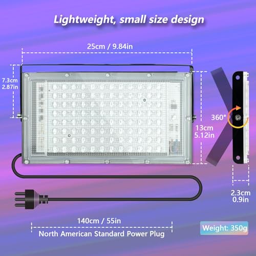 100W LED UV Black Light, Powerful UV Spotlight, IP66, 395nm UV Lamp for Christmas, Halloween Glow Party(1 Packs)