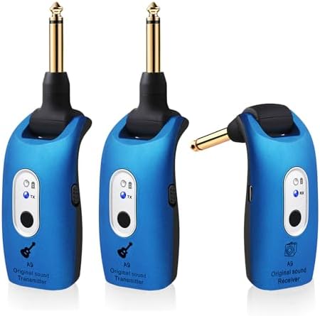 A9 Wireless Guitar System 2.4GHz Built-in Rechargeable Lithium Battery 270°Rotate Audio Wireless Transmitter Receiver for Guitar Bass Violin Keyboard Electric Instruments (1C-NRJ0-646R)