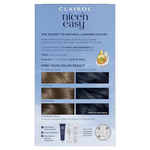 Clairol Nice'n Easy Permanent Hair Dye, 2BB Blue Black Hair Color, Pack of 3