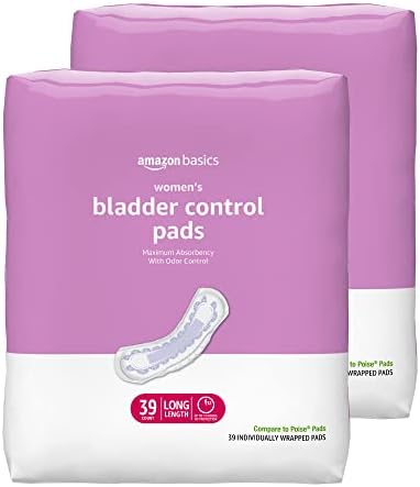 Amazon Basics Women's Incontinence Pads, Bladder Control & Postpartum, Maximum Absorbency, Unscented, 78 Count, (2 Packs of 39)