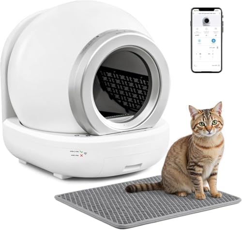 WARCAT Self Cleaning Litter Box, Automatic Cat Litter Box Self Cleaning for Multiple Cats, with Safety Protection, App Control,2 Roll Garbage Bags and Mat