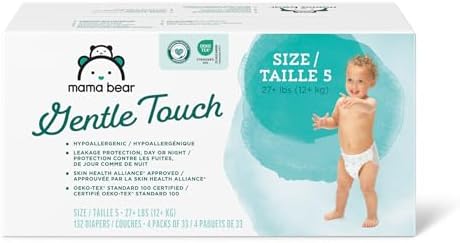 Amazon Brand - Mama Bear Gentle Touch Diapers, Hypoallergenic, Size 5, 132 Count (4 packs of 33), White