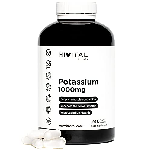 Hivital Foods - Potassium 1000mg from Potassium Citrate 240 Vegan Capsules for Over 2 Months of Treatment Supports Muscle and Nervous System Improves Cellular Health and Nutrition