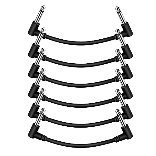 6 Pack 3 Inch Guitar Patch Cables, Black Guitar Pedal Cable Effect Cable Cord, 1/4" inch TS Right Angle Guitar Patch Cable
